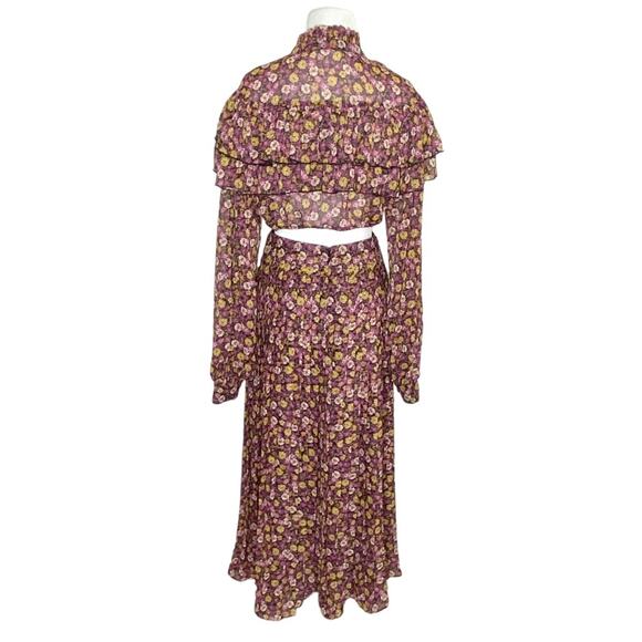 Ronny Kobo Hedy Floral Cut Out Ruffle Midi Dress in Rhubarb & Orchid Size M - Picture 5 of 7